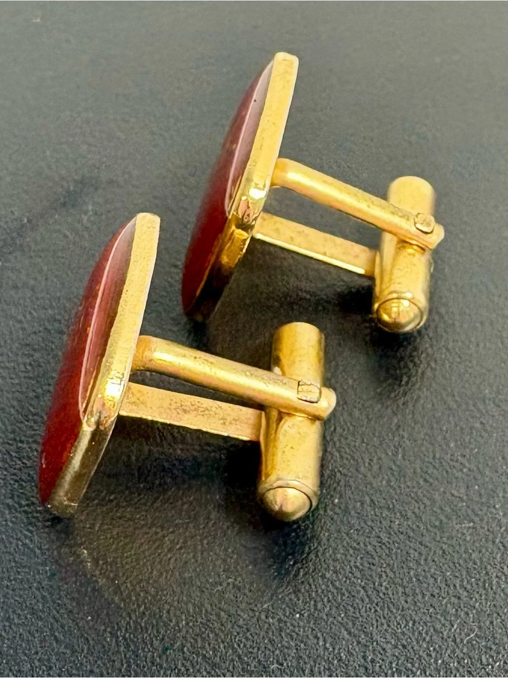 Yves Saint Laurent Vintage Cufflinks, Deep Red Enamel with Gold Trim